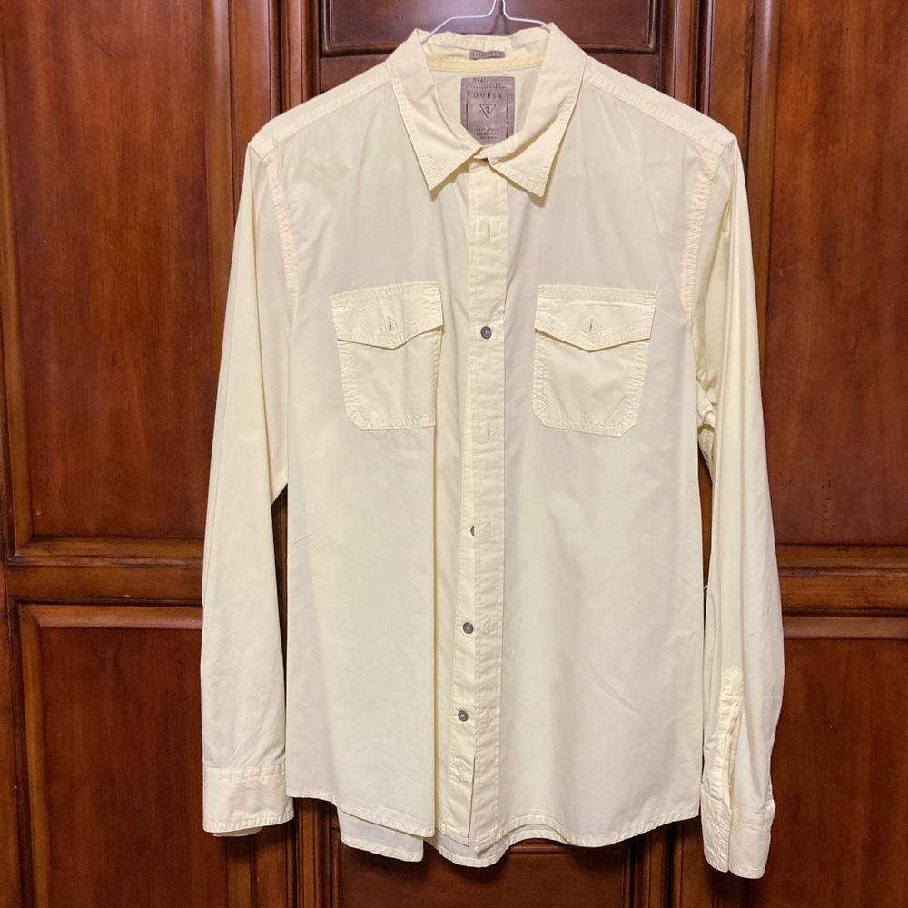 Guess Mens Yellow Casual Button Down Shirt Size Large EUC